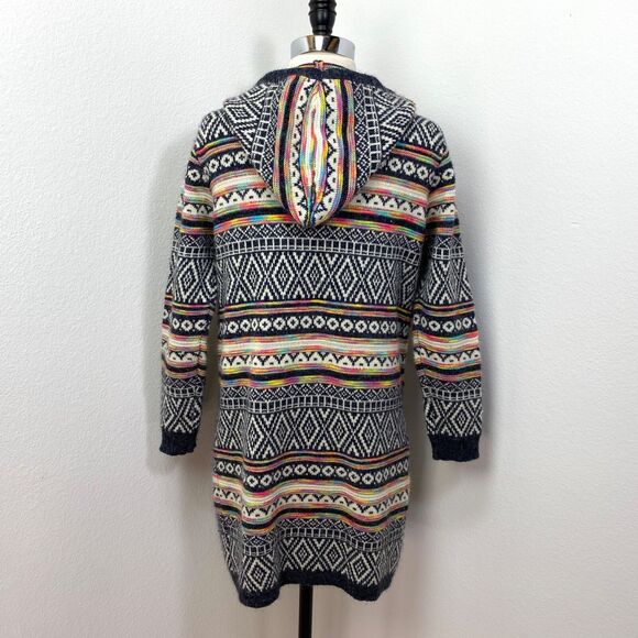 Monteau Long Open Cardigan XSmall Fair Isle Hooded Boho Cottage Hippie Preppy - Picture 7 of 11